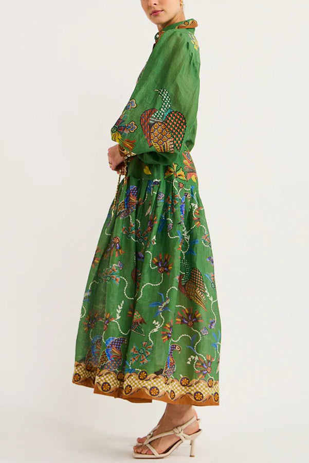 Lily - Heaven Bird Print Balloon Sleeve Dress