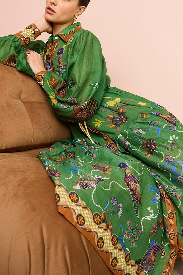 Lily - Heaven Bird Print Balloon Sleeve Dress