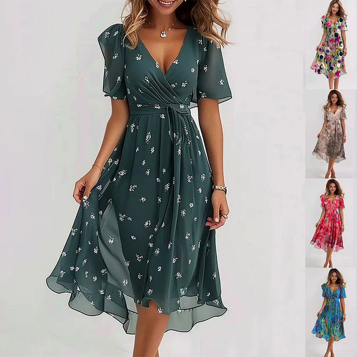 Arianna - Lightweight Short Sleeve Dress with Elegant Print