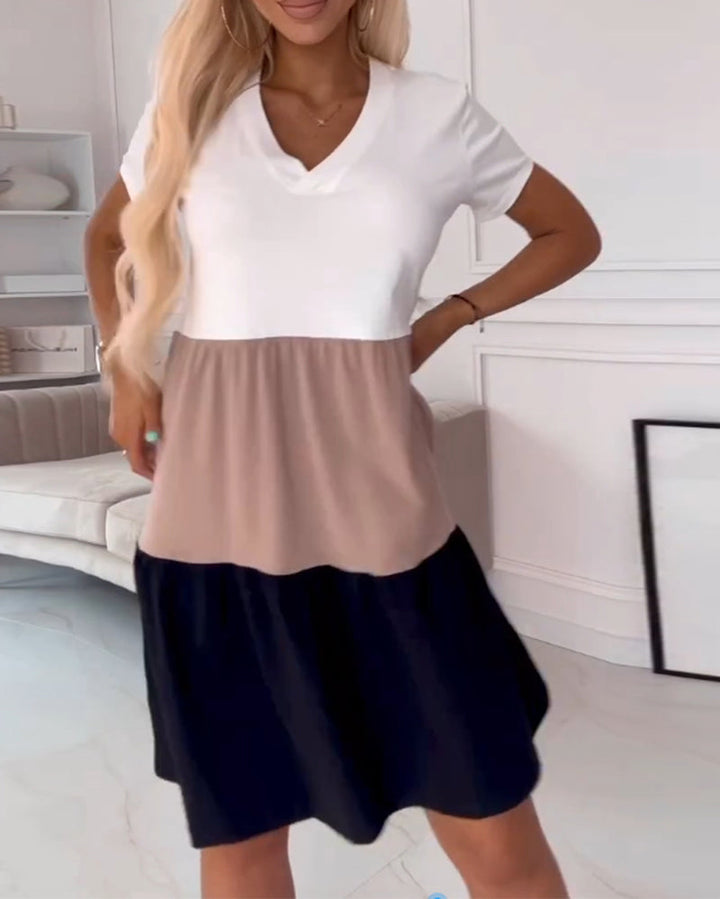 Alva | Color Block Casual Dress with Short Sleeves