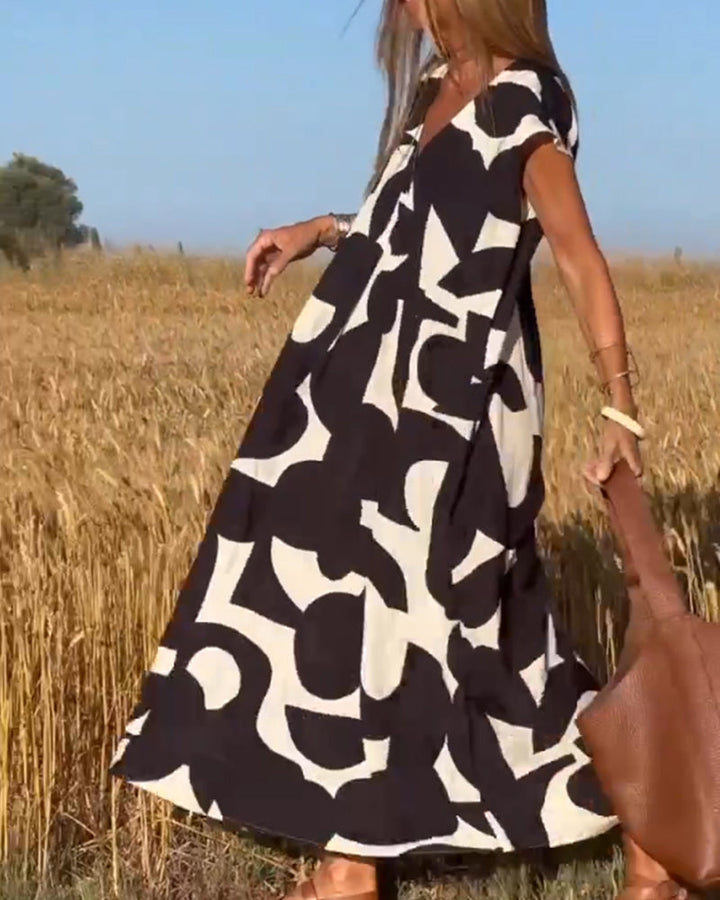 Elowen - Irregular Geometric Print Sleeveless Dress