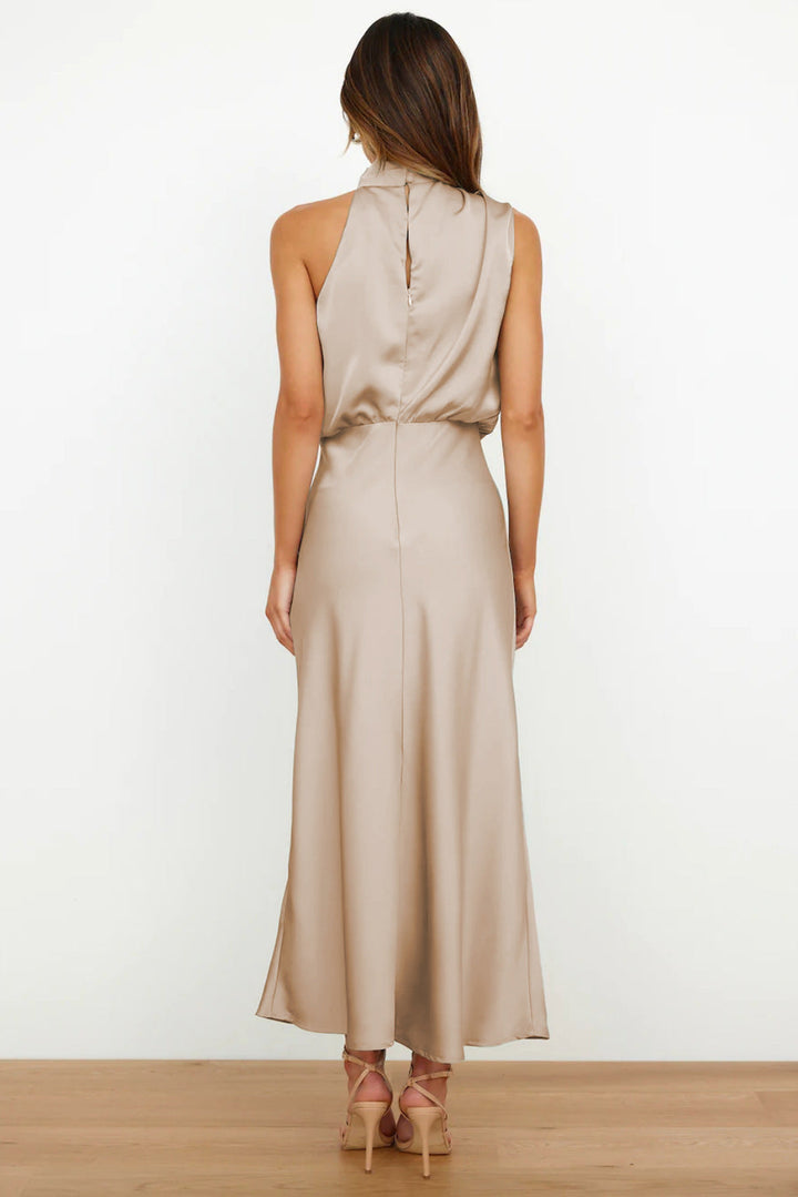 Carlina | Halter Neck Long Satin Dress