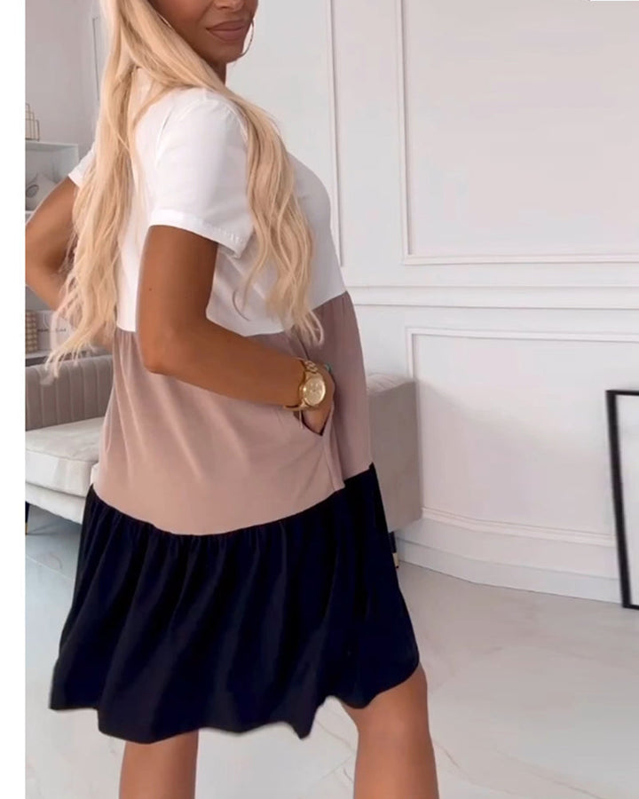 Alva | Color Block Casual Dress with Short Sleeves
