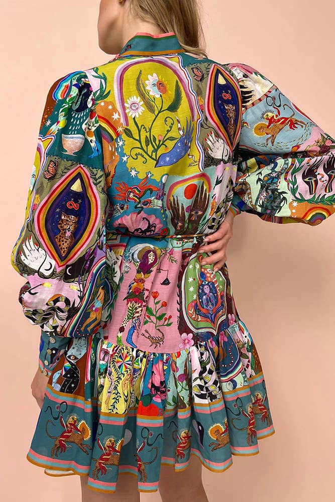 Unishe - Graffiti Evergreen Printing Mini Dress