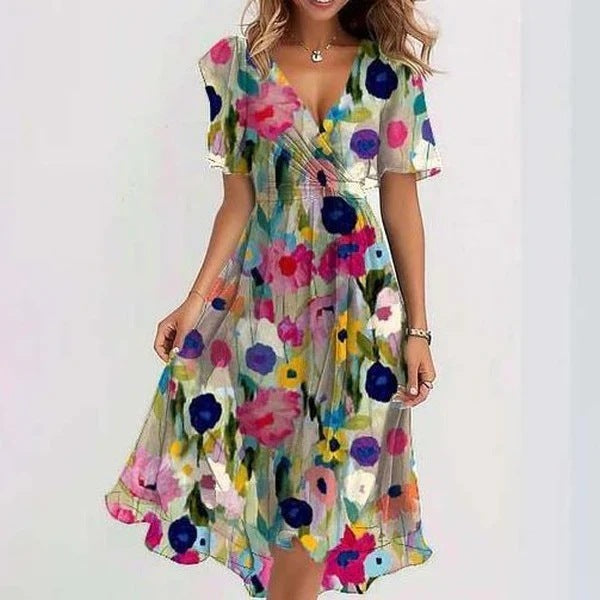 Arianna - Lightweight Short Sleeve Dress with Elegant Print