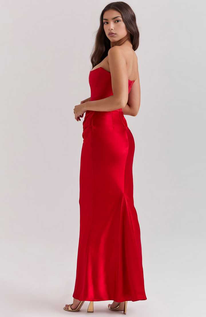 Hera - Elegant Retro Solid Color Strapless Party Dress