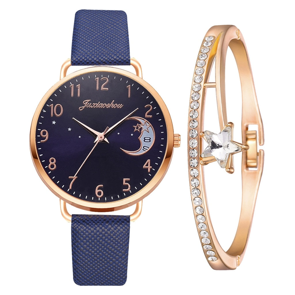 Lina™ - Moon Numbers Dial Watch and Bracelets Set