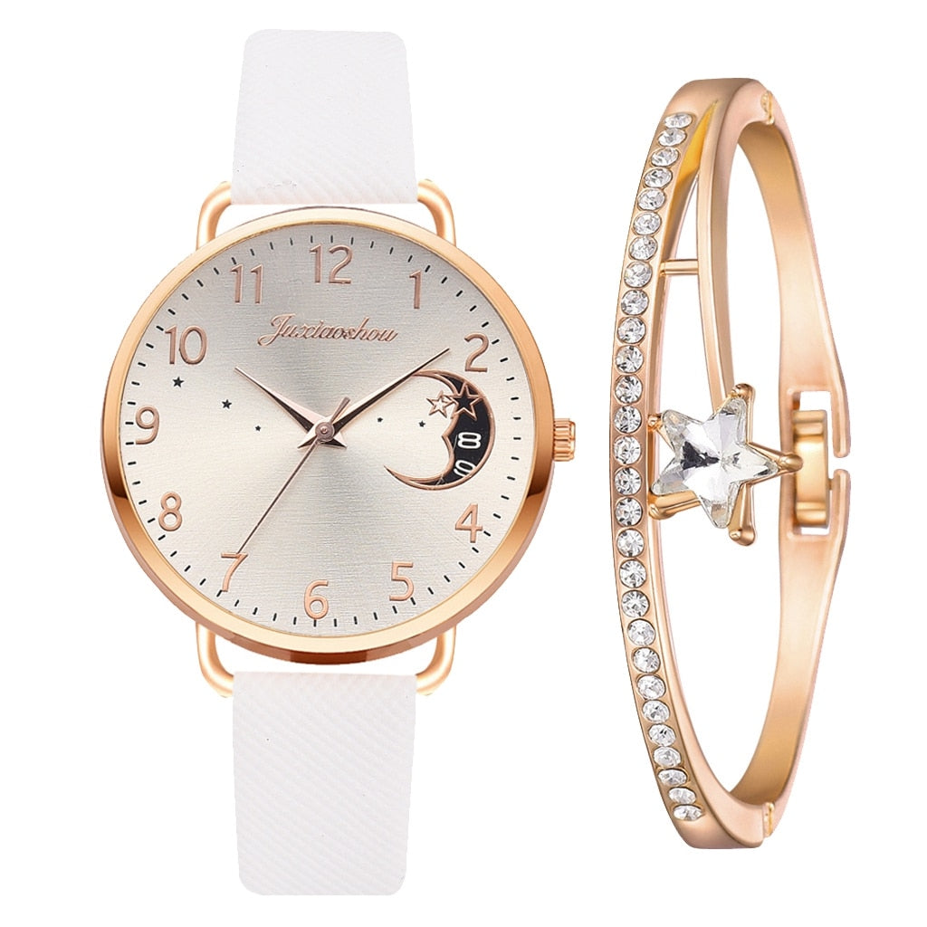 Lina™ - Moon Numbers Dial Watch and Bracelets Set