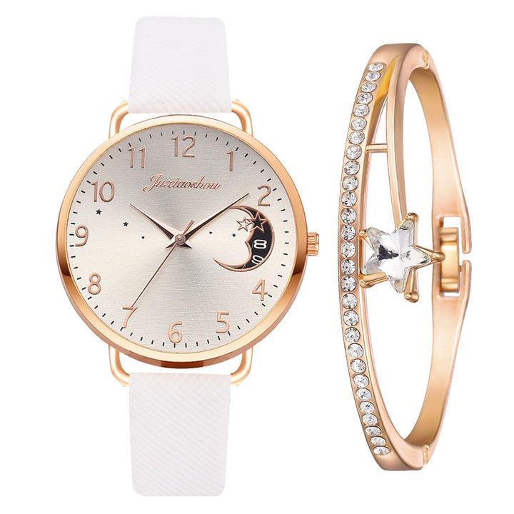 Lina™ - Moon Numbers Dial Watch and Bracelets Set