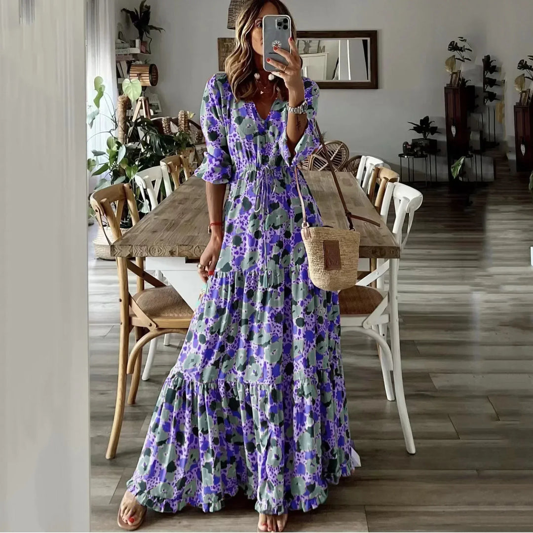 Liora | V-Neck Printed Swing Maxi Dress