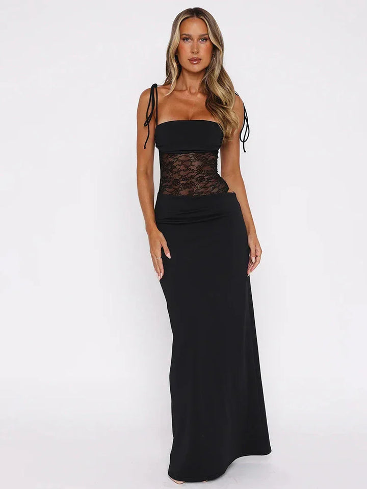 Noemi - Cryptographic Lace Trimmed Backless Maxi Dress