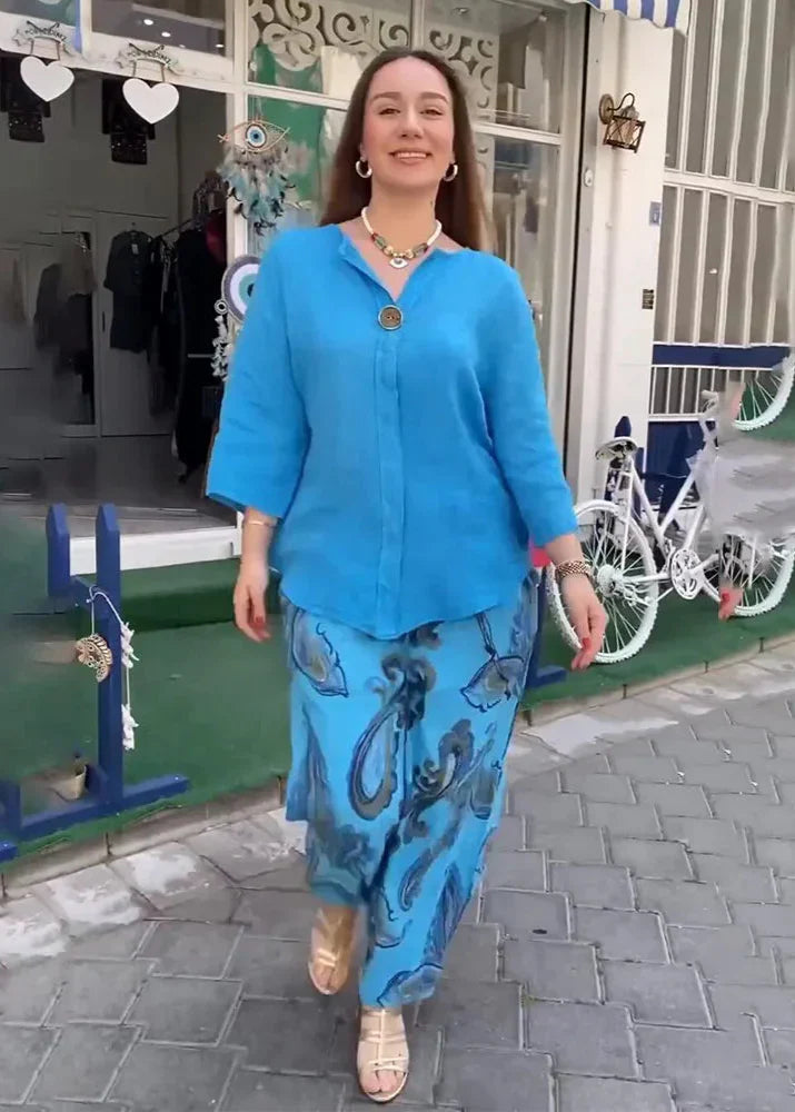 Avery™ - Elegant Long Sleeve Shirt and Loose Pants Set