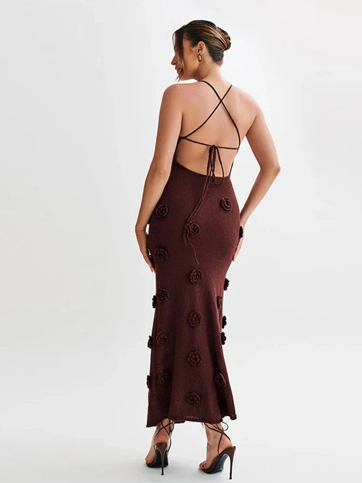 Mireille - Deep-V Neck Flower Bodycon Dress