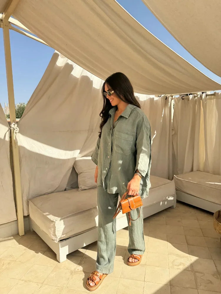 Grace™ - Vintage Casual Loose Pants with Shirt Set