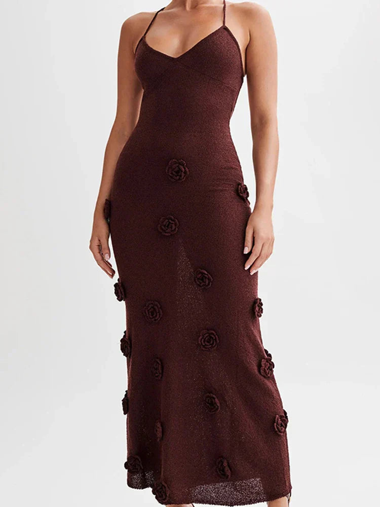 Mireille - Deep-V Neck Flower Bodycon Dress