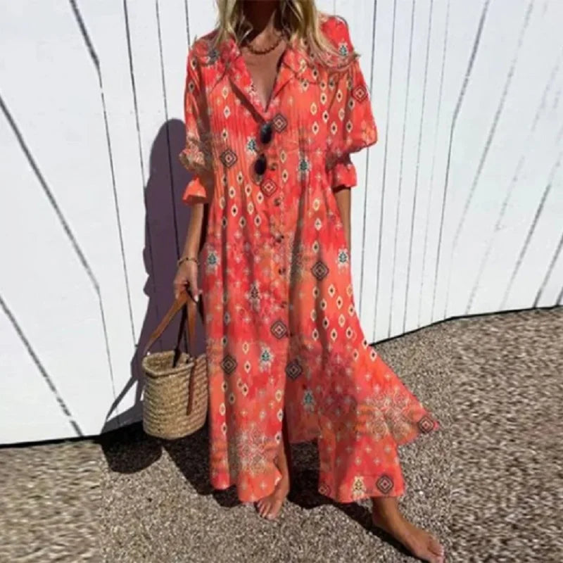 Cassidy™ – Boho Puff Sleeve Maxi Dress