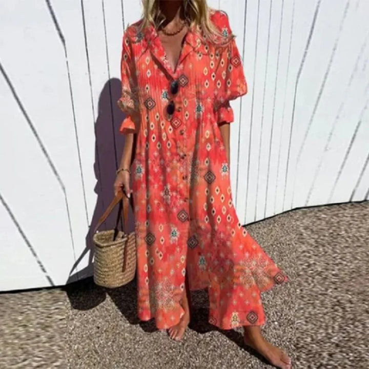 Cassidy™ – Boho Puff Sleeve Maxi Dress