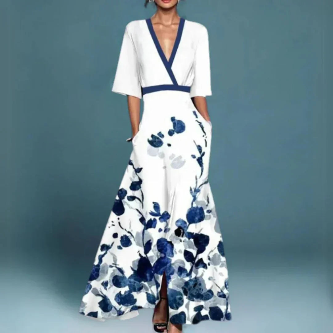 Hazel - Belted V-Neck Floral Maxi Dress