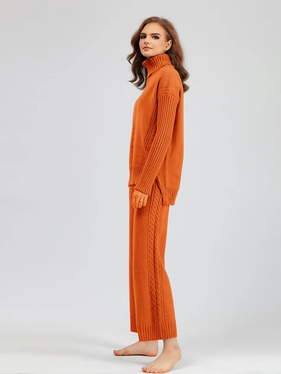 Scarlett™ - Stylish High-neck Pullover Sweater with Loose Pants Set