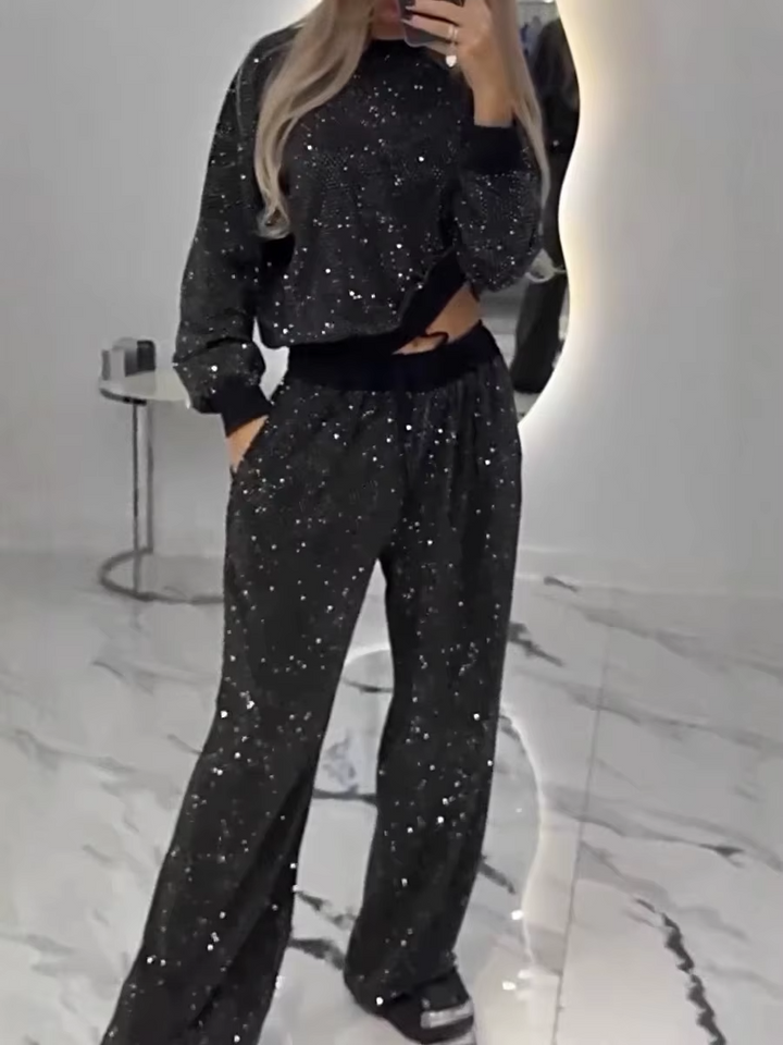 Aria™ - Stylish Sequin Pullover Top and Pant 2 Piece Set