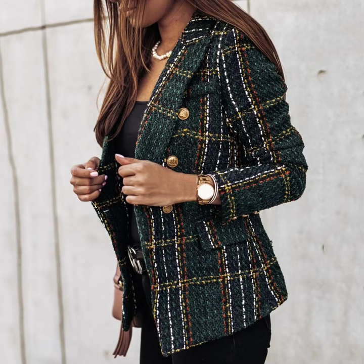 Avery™ - Modern Plaid Print Double Breasted Spring Blazer