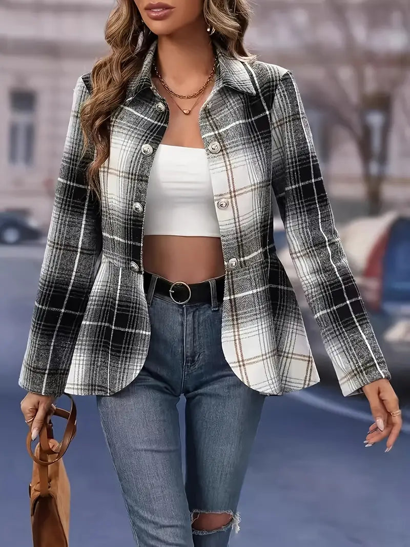 Lina™ - Elegant Plaid Blazer