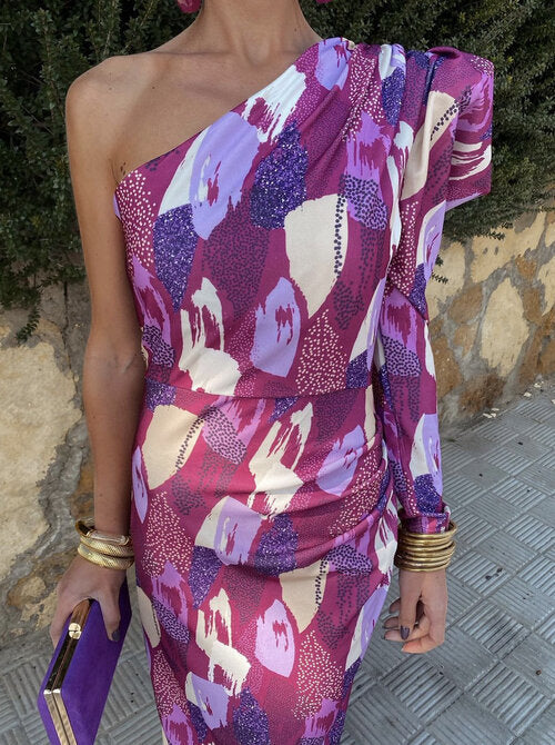 Yllana™ | Purple One-Shoulder Midi Dress for Women