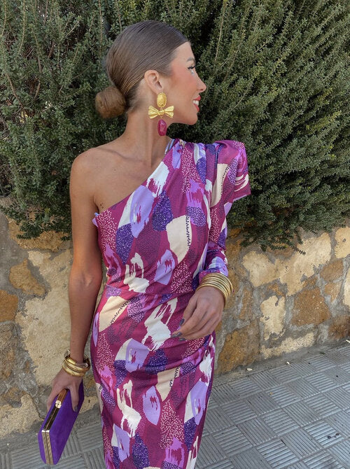 Yllana™ | Purple One-Shoulder Midi Dress for Women