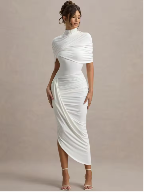 Taylor - Twisted Asymmetric Maxi Cape Dress