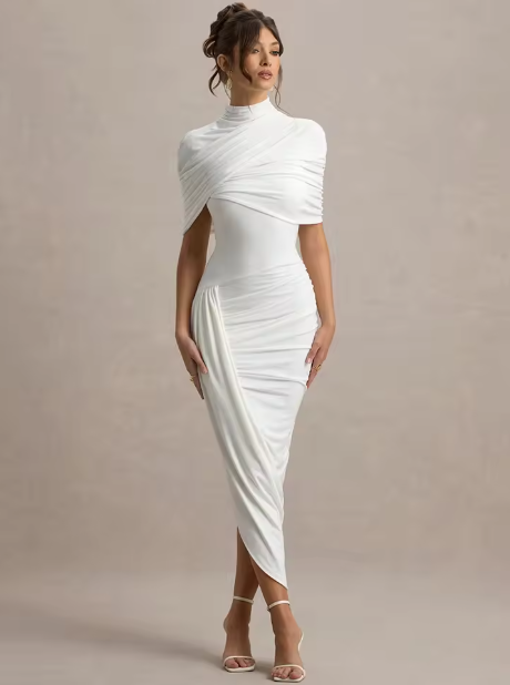 Taylor - Twisted Asymmetric Maxi Cape Dress
